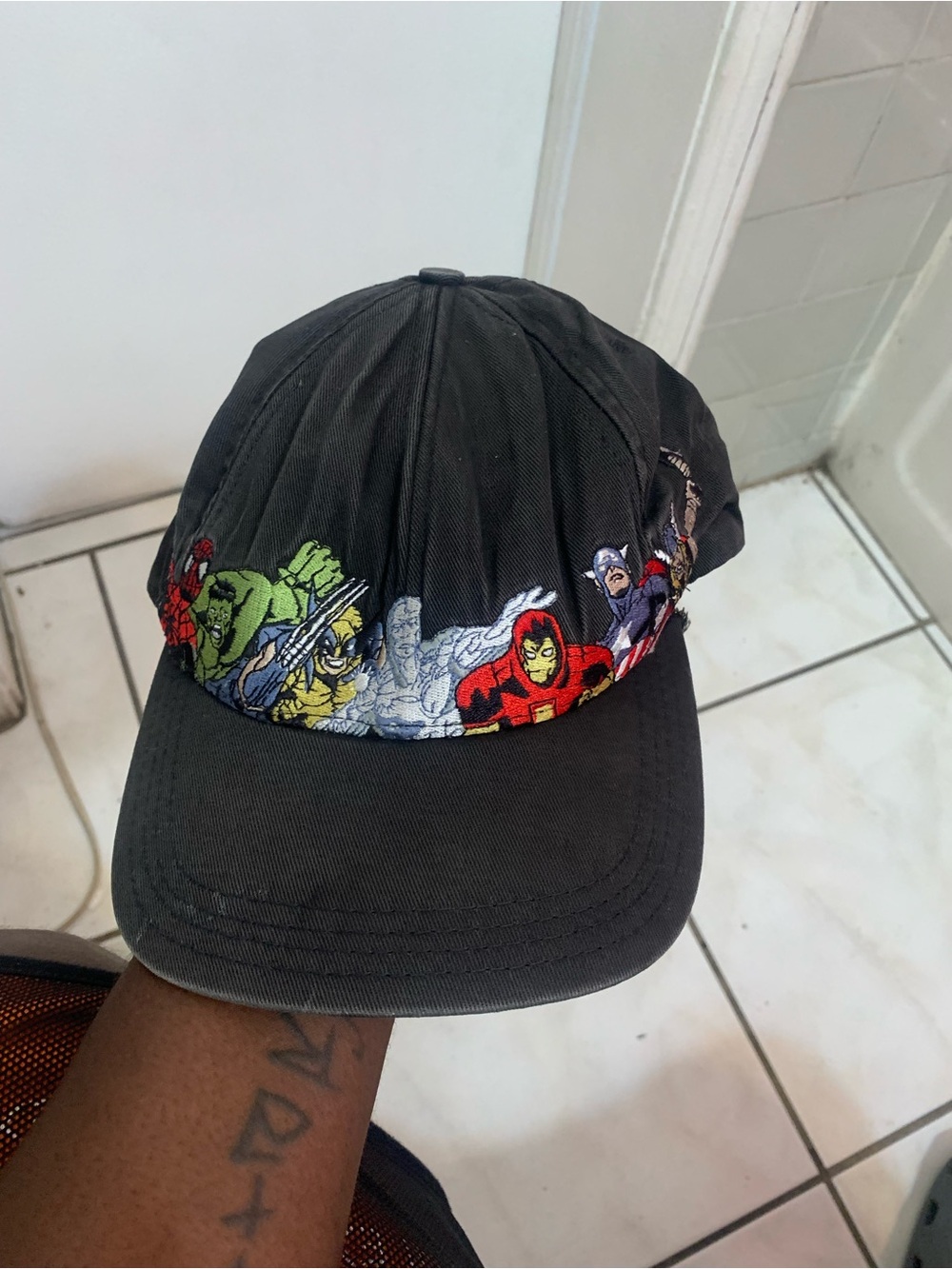 Black Kids Baseball Cap with Superhero Embroidery